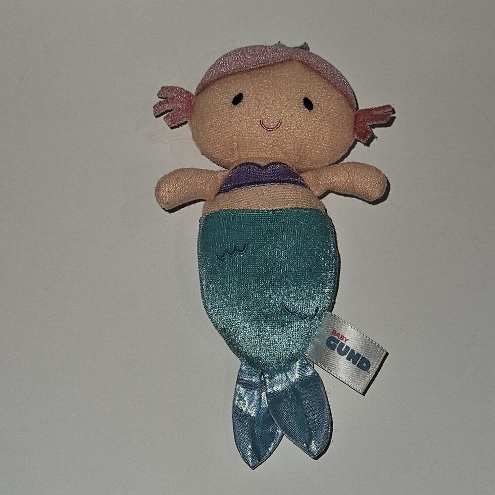 Baby Gund Mermaid Rattle Plush 8" Stuffed Baby Toy Blue Pink Purple